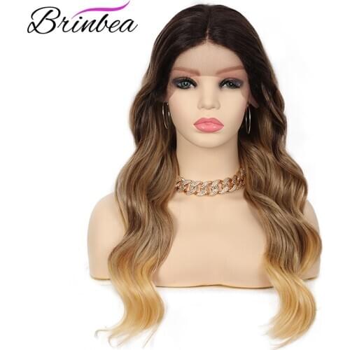 Brinbea 24 Inch Synthetic Body Wave Lace Front Wigs with Baby Hair for Women Natural Middle Parting Blonde Long Lace Frontal Wig
