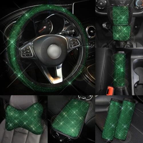 Bling Steering Wheel Cover Green Car Steering Wheel Cover Crystal Rhinestone Auto Steering Wheel Covers Protector For Women Girl