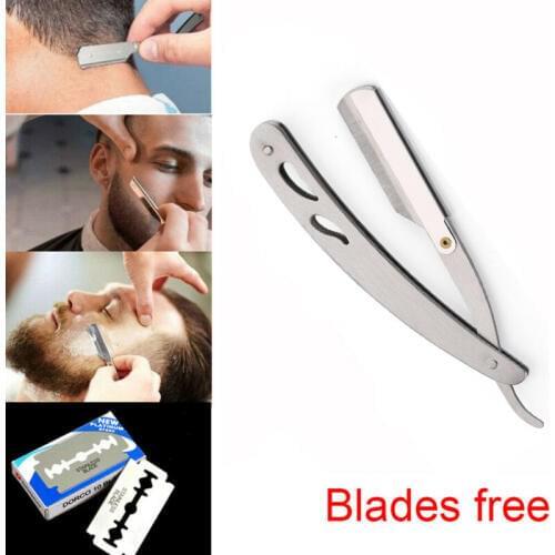 Stainless Steel Straight razor Holder Men Shaving Barber Tools Hair Razor and Blades Antique Folding Shaving Knife