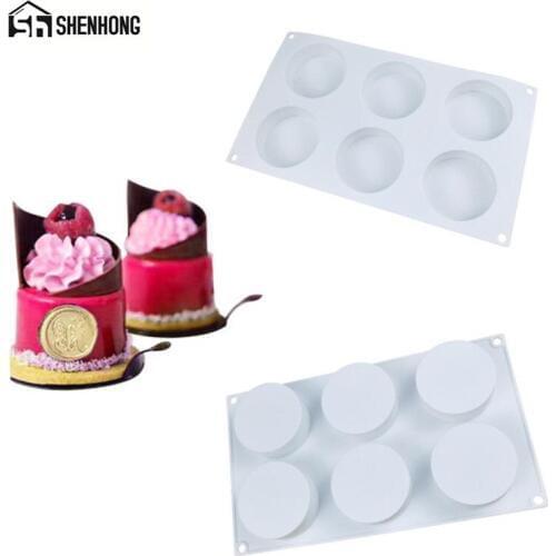 SHENHONG 6 Holes Flat Cylinder Cake Mold For Baking Dessert Mousse Silicone Decoratin Mould Silikonowe Moule Pastry Chocolate