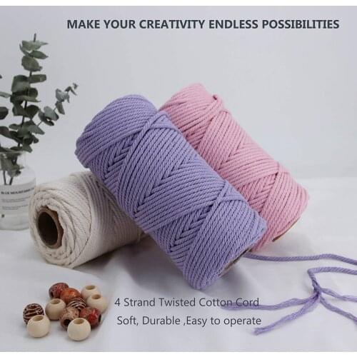 4mm Cotton Cord Colorful Macrame Rope Cord Beige Twisted Craft Macrame String DIY Wedding Home Textile Decorative supply 100M