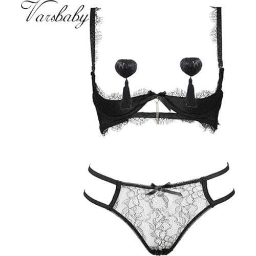 Varsbaby womens sexy solid half cup underwear underwire lash lace bra sets