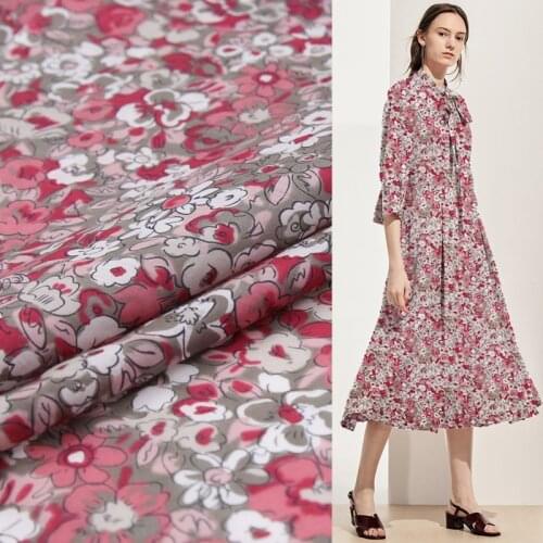 Red and white floral print natural silk and cotton blended fabric for girl dress,SCT735