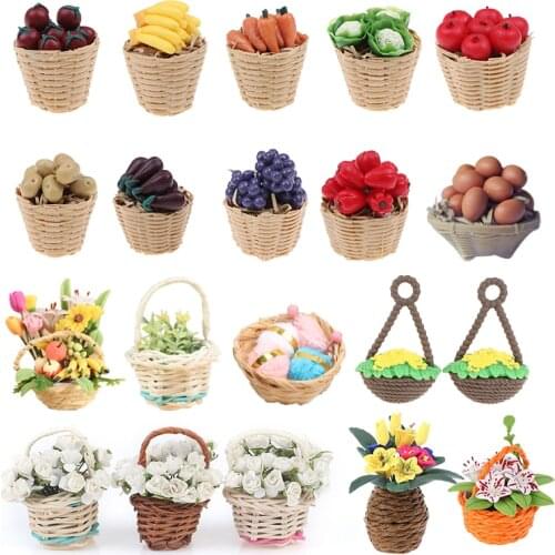 Dollhouse Miniature Potted Plant Flower Basket Food Home Products Storage Various Baskets Model Toy Doll House Furniture Decor