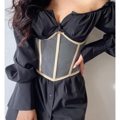 Summer Shapers Tube Mesh Solid Color Lace Up Crop Top Women Sexy Breathable Corset Short Wrap Tank Top Club Party Festival