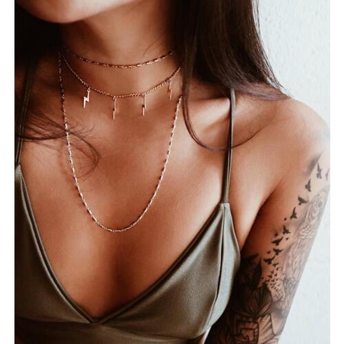 Summer Simple Gold Chain Layered lightning Choker Necklace For Women Multi Layer Chocker Necklaces collar collier femme