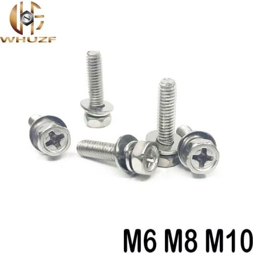 M6 M8 M10 *L mm 304 stainless steel cross recessed hexagon head three sems screw combination screw for solid state relay