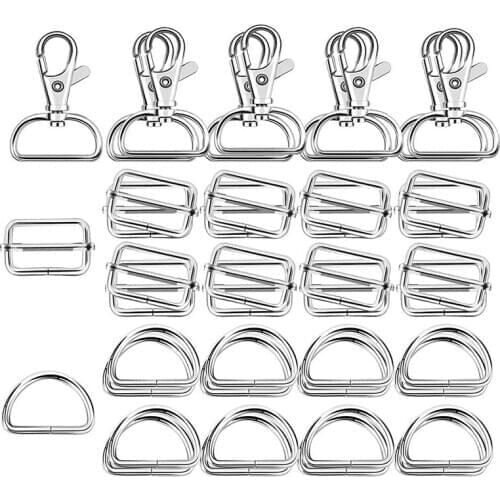 60Pcs 32mm Metal D Rings for Gags Swivel Snap Hooks Tri-Glide Buckles for Handbag Hardware (Silver)