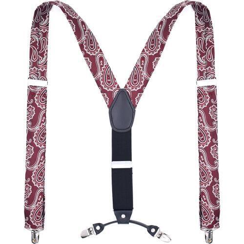 Fashion Paisley Floral Suspenders Braces for Men Vintage Shirt Trousers Suspender Strap Belt Y Shape Metal Clips Tirante Bretele