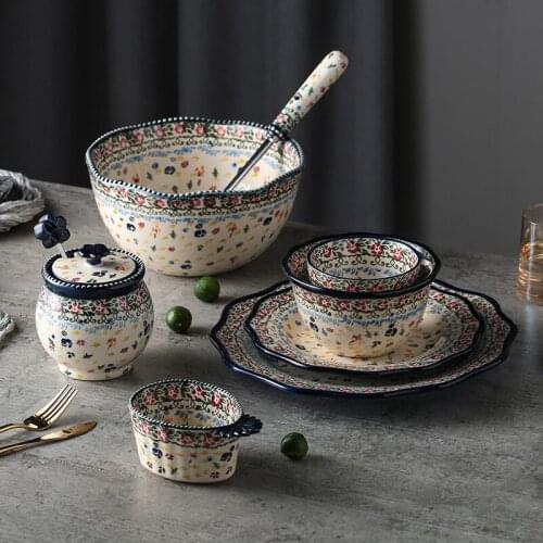 Creative Hand-painted Ceramic Tableware Set Combination Rice Bowl 12inch Dinner Pate 2.6L Soup Bowl Seasoning Jar