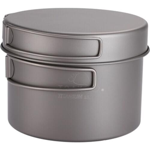 TOAKS Outdoor Cookware Titanium Pot Set 1.3L Wilderness Survival 2-3 People Camping with Frying Pan Set