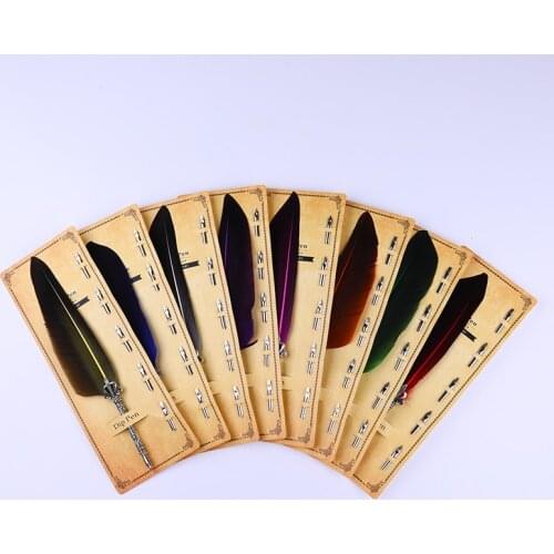 Natural goose feather pen metal fountain pen calligraphy feather dip pen