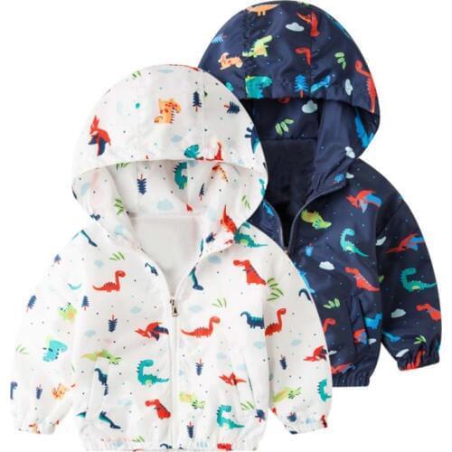 2019 New Autumn Children Toddler Boy Girl Zipper Hoodie Sweatshirt Cartoon Dinosaur Pattern Trench Coat Outerwear