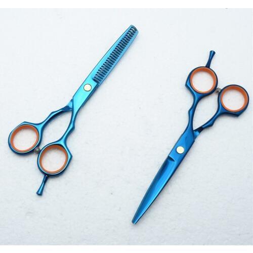 5.5'' 16cm Customized Logo Blue Colour Professional Hair Scissors Hair Salon Hairdressing Cutting Shears Thinning Scissors C1004