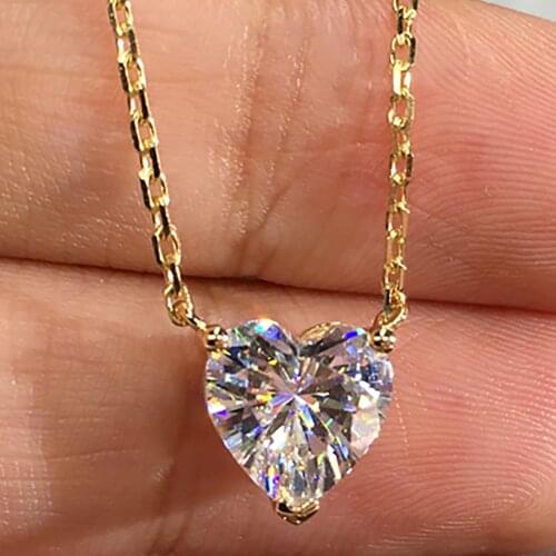 10K Yellow Gold Women Pendant Necklaces Moissanite Diamonds Heart Elegant Wedding Party Engagement Anniversary Present Trendy