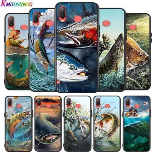 Trout Panel Fish Fishing For Samsung Galaxy A9 A8 Star A750 A7 A6 A5 A3 Plus 2018 2017 2016 Bright Black Phone Case