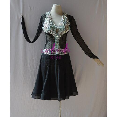 KAKA-NL1512,Women Dance Wear,Pear Beading Latin Dress,Salsa Dress Tango Samba Rumba Chacha Dress,women dance dress