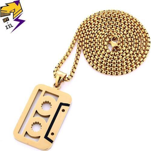 HipHop Rock Stainless Steel Tape Pendant Necklaces Men Jewelry Gold Color 70cm Long Chain Necklace Vintage Music Bijoux Female