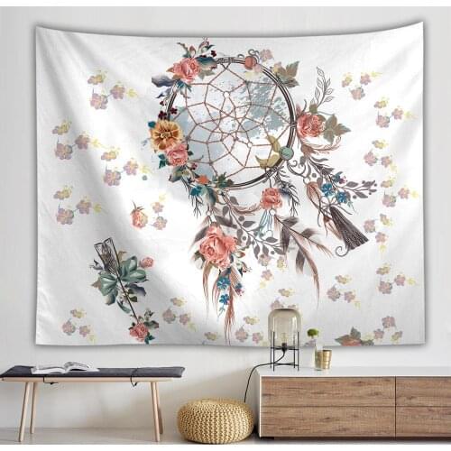 Psychedelic Witchcraft Mandala Dreamcatcher Flower Floral Dreamcatcher Tapestry Wall Hanging Boho Bedroom Decor Hippie Aesthetic