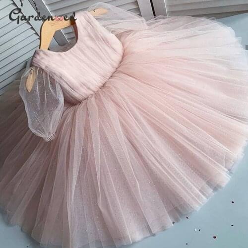 Puffy Flower Girl Dress Tulle Pricess Dresses Girls Birthday Party Dress Knee Length Girl Wedding Party Dress