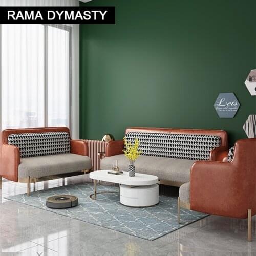 Rama Dymasty fabric with leather sofa 1+2+3 sofa living room furniture