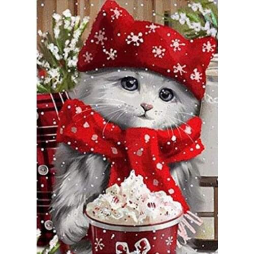 Christmas Santa Claus Cat Cross Stitch Embroidery Full Kit Needlework Handiwork Handmade Knitting Design Halloween Christmas