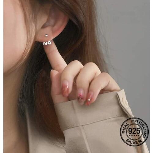 S925 Silver Needle Earrings For Women Letters Asymmetrical Simple Punk Design Korean Fashion Girlfriend Wedding Jewelry INEFFA