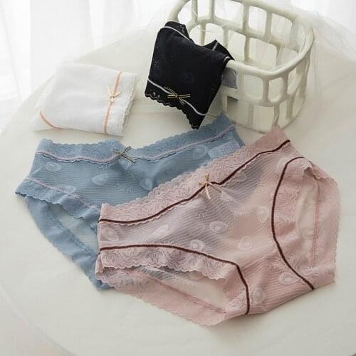 Sexy Lace Panties For Women Underwear Fashion Panty Lingerie Breathable Hollow Out Briefs Avocado Bow Female Underwear NK75