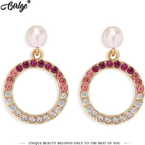 Girlgo Chic Pearl Rhinestone Dangle Earrings Round Metal Statement Earrings For Women 2020 Fashion Jewelry Dress Accessories