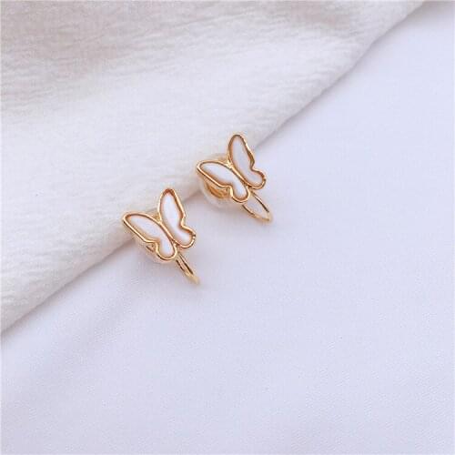 White shell butterfly earrings simple small earrings Sen is super fairy ear clip no ear hole woman