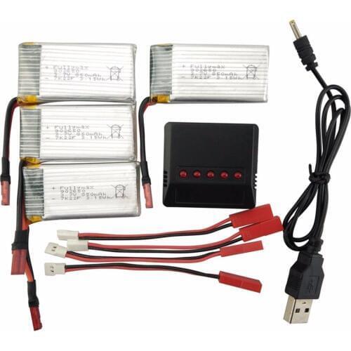 Foldable Quadcopter Accessories Fold UAV Parts Lithium Battery with 4-in-1 Charger for SYMA X56 X56W X54HW 4PCS 3.7V 850mah