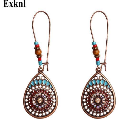 Exknl Vintage Boho India Ethnic Water Drip Hanging Dangle Drop Earrings for Women Female 2019 Wedding Party Jewelry Accessories