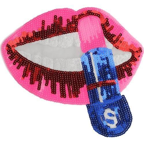 GUGUTREE embroidery Sequins big lip patches lipstick patches badges applique patches for clothing JW-40