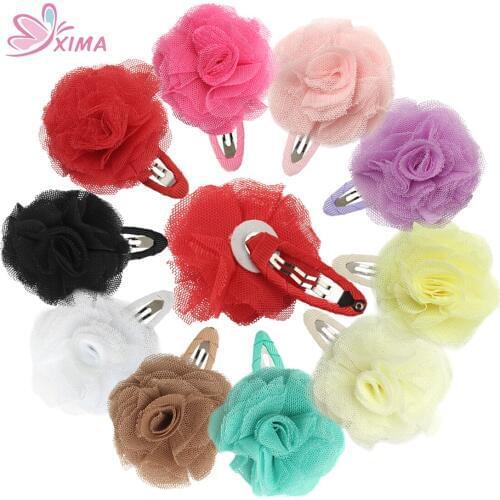 XIMA 20pcs/lot Little Girls Hairpins Lace Flower Hair Clip with BB Clips Solid Flower Hair Clips Kids Hair Accessories