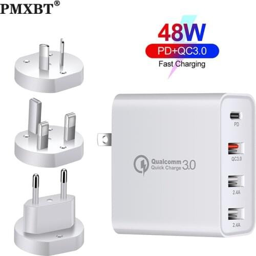 48W PD Charger USB Type C QC 3.0 Quick Charge For iPhone 12 Pro Max Xiaomi Samsung Mobile Phone Charger EU US UK AU Plug Adapter