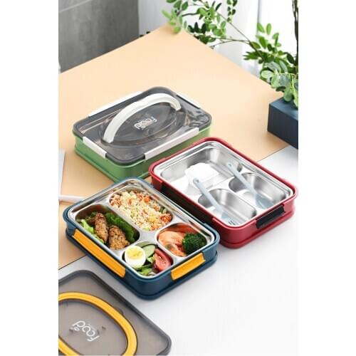 1PC 3-4 Compartment Insulation Lunch Box 304 Stainless Steel Japanese Office Staff Separated Microwave Heating Bento Box XB 096