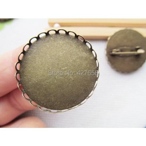 100pcs Antique Bronze Blank Brooch/Breastpin Charm,Base Setting Tray Bezel,fit 30mm Cabochon,Clip Safety Pin/Brooch Backsid