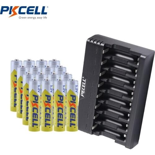 16Pcs PKCELL 1.2V AAA Rechargeable Battery AAA NIMH batteries 1000mah With battery charger1-8Slots NIMH/NICD AAA/AA Charger