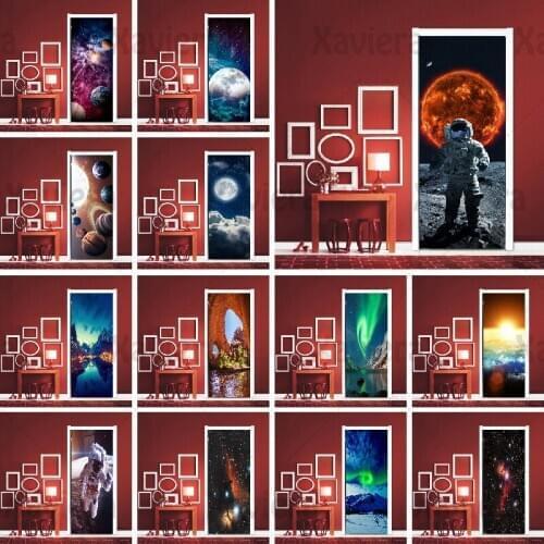 3D Door Stickers Space Landscape Home Decor For Room Door Print Art Pictures PVC Door Cosmic Galaxy Aurora Self Adhesive Wallpap