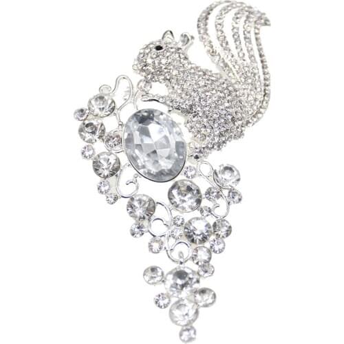 50pcs/lot Rhinestone Crystal 4.5 Inch Large Brooches Lovely Little Squirrel Flower Brooch Clear