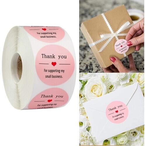 500pcs 2.5CM Pink Stickers Thank You for Supporting My Small Business Party Gift Packaging Sealing Label Decoration