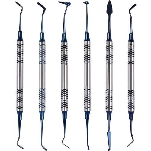 6Pcs Dental instrument Composite Resin Filling Spatula Titanium Plated Head Filler Thick Handle Restoration Set Dental tool set