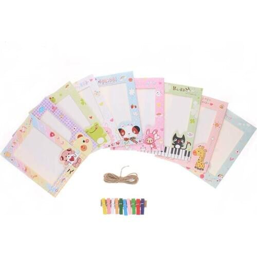 9Pcs/Set Picture Frame Cartoon Paper Photo Frames For Photos On The Wall Rope And Wood Clips Kids Bedroom Decor