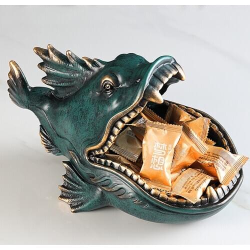 Big Mouth Lantern Fish Dinosaur Resin Key Bowl,key Discs,big Mouth Fish Sugar Bowl, Retro Creative Home Decor