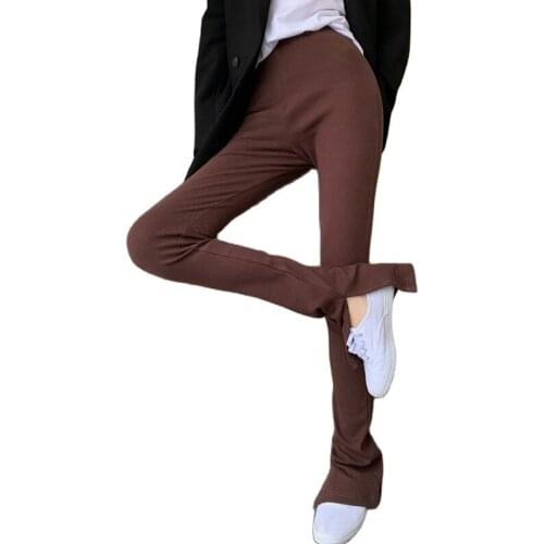 GUUZYUVIZ High Waisted Skinny Pants Mujer Casual Slim Vintage Stretch Split Cross Pants Women Streetwear Brown Harajuk Trousers