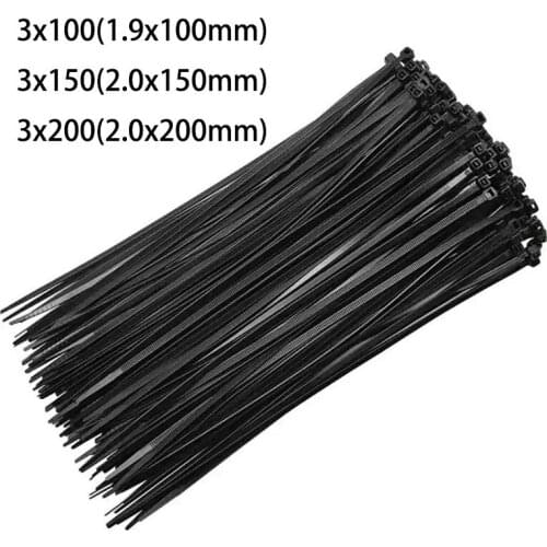 100pcs/Lot 3X100 3X150 3X200 Black Plastic Cable Tie Nylon Self-locking P Fasten Zip Wire Wrap Strap Nylon Fastening U26 V