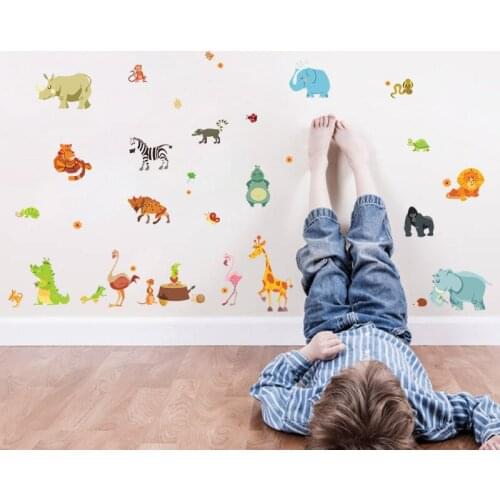 DIY Dinosaur Elephant Giraffe Wall Sticker for Kids Rooms Baby Bedroom Nursery Kindergarten Decals Poster