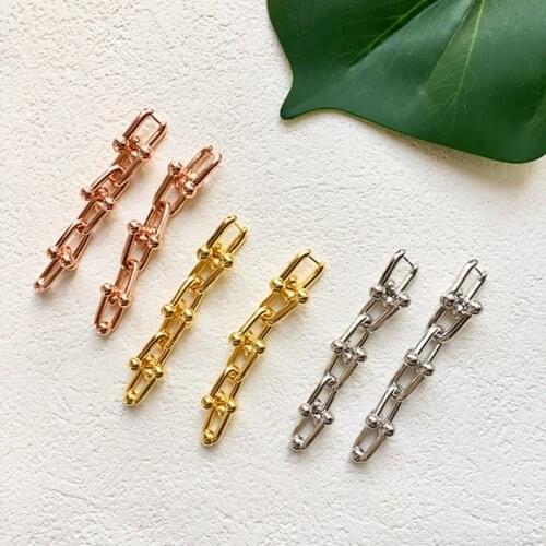 Stainless Steel U Shape Long Earring Simple HardWear Brand Design Chain Link Earrings for Women Wedding Party Jewelry
