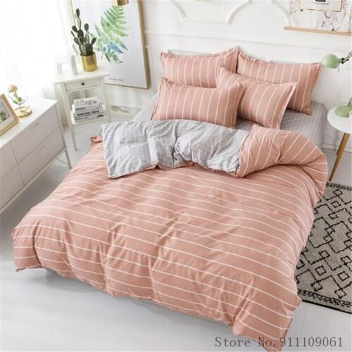 Home Textile Children and Adult Bedding Set Orange Stripe Plaid Simple Pattern Duvet Cover Pillowcase Sheet Linens Bedclothes