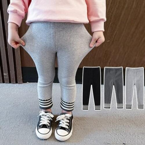 Girls' vertical strip pit strip elastic Leggings new striped elastic pants in autumn 2021 girls' baby tight casual sports pants